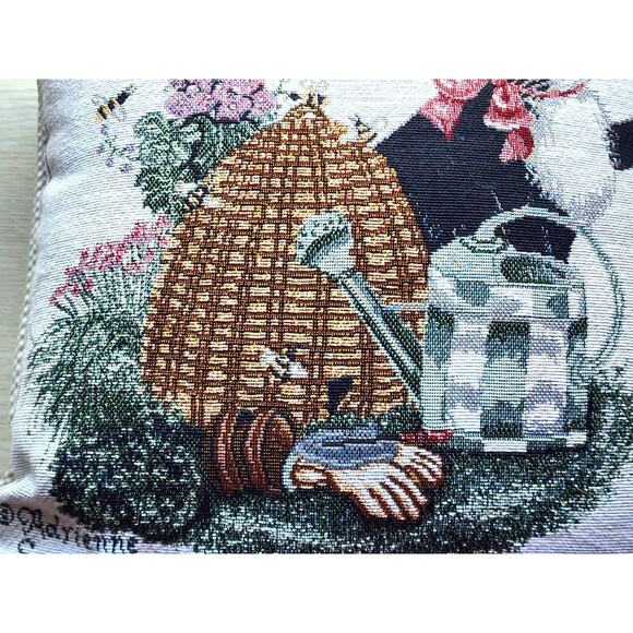 PILLOW-TAPESTRY-ADRIENNE SAMUELSON-Cat-Garden-Bees-Butterfly-Country-12" x 12" - Picture 5 of 14